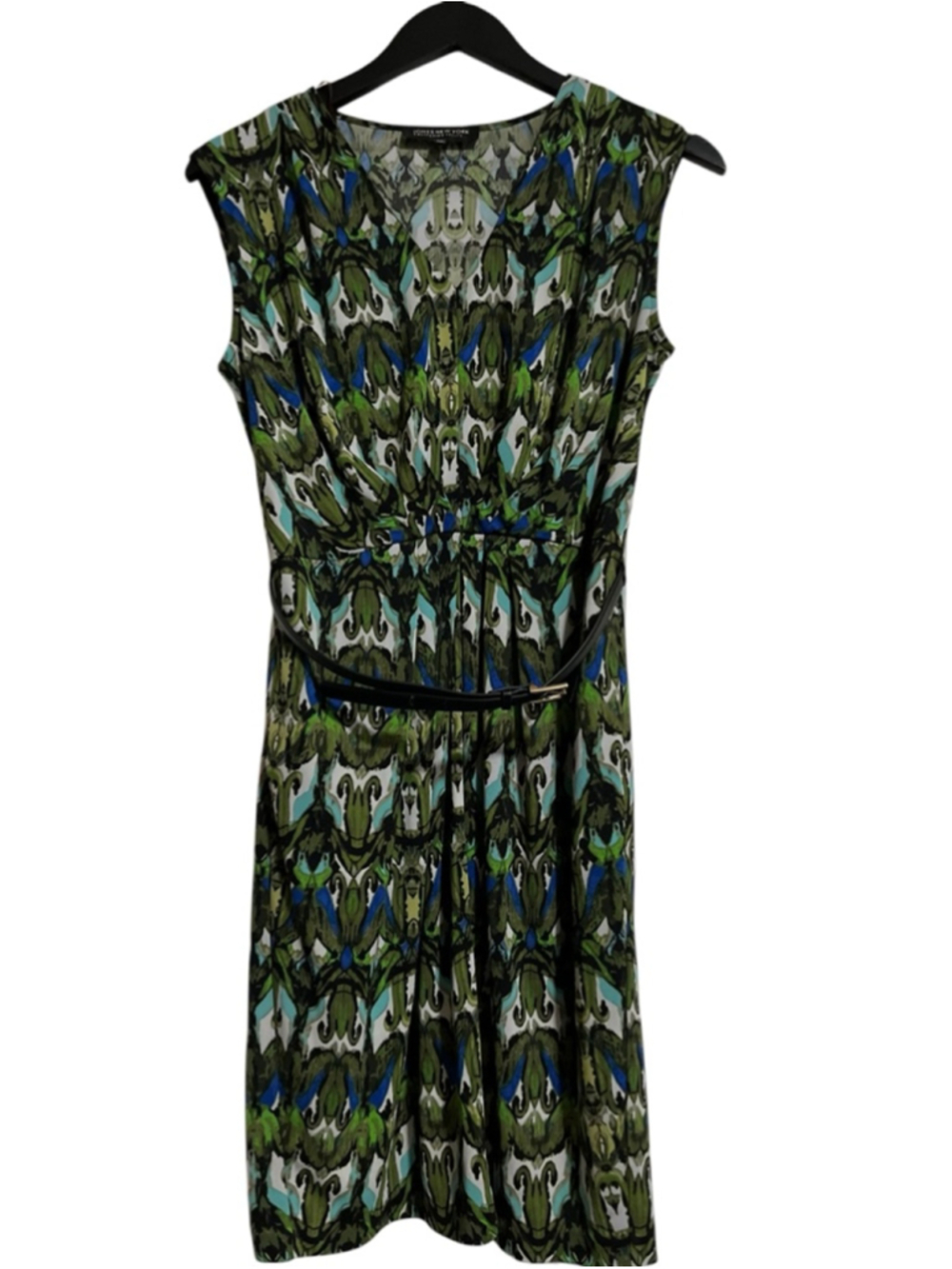 EUC Women's Jones New York Petite Green Blue Abstract Print Dress PM - Picture 2 of 8